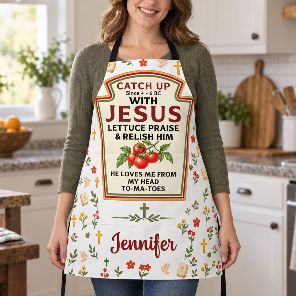 He Loves Me From My Head Tomatoes - Personalized Apron, Gift For Cooking Lovers