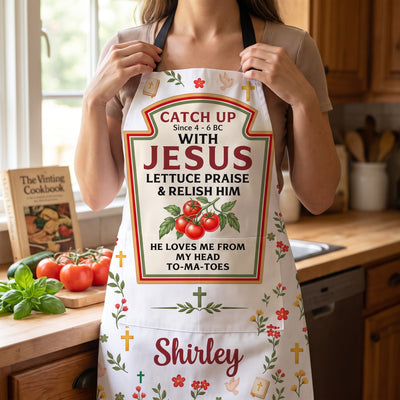 He Loves Me From My Head Tomatoes - Personalized Apron, Gift For Cooking Lovers