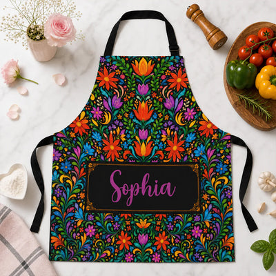 Mexican Cinco De Mayo Floral Fiesta Dia De Los Muertos - Personalized Apron, Mexican Culture Gift