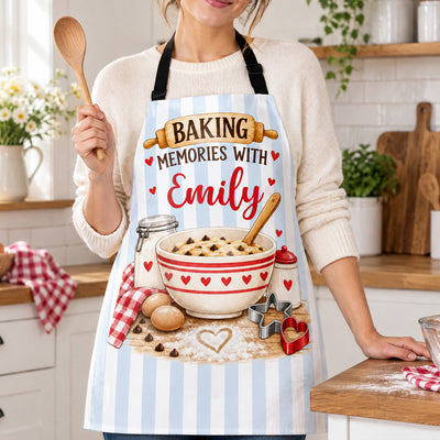 Baking Memories With Love - Personalized Apron, Custom Name Baking Lovers Apron, Gift For Her