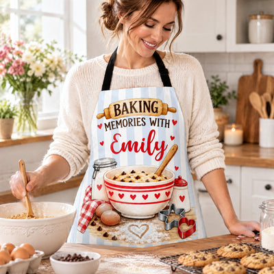 Baking Memories With Love - Personalized Apron, Custom Name Baking Lovers Apron, Gift For Her