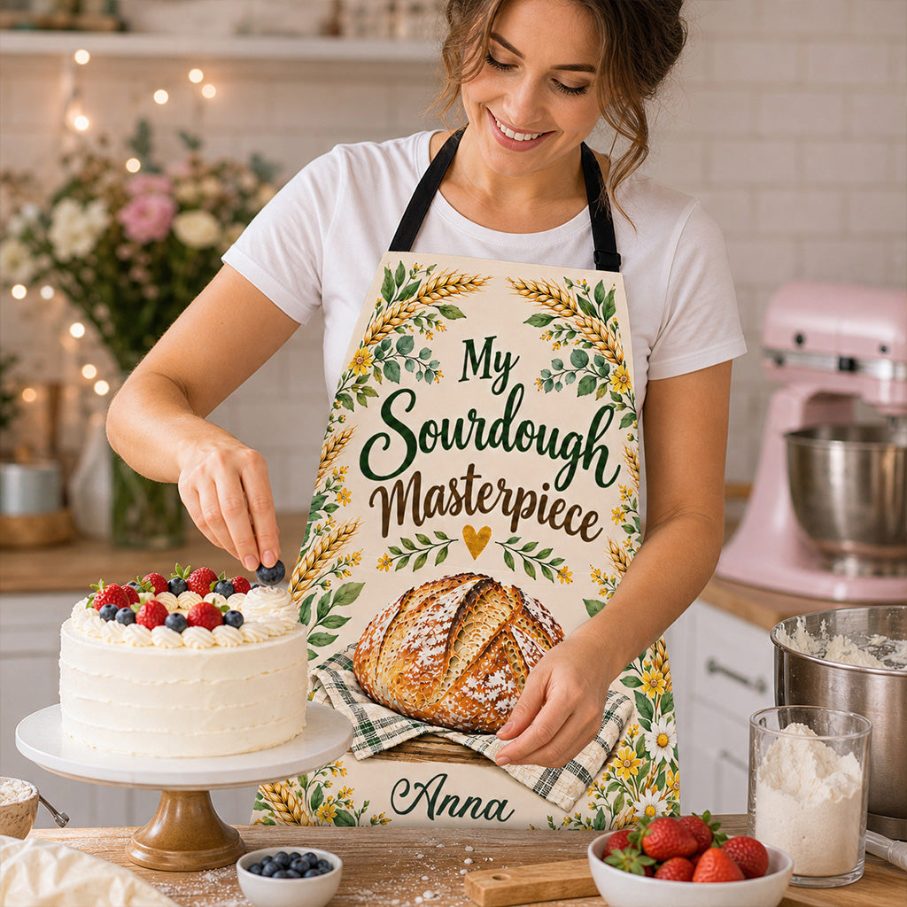 Sourdough Masterpiece - Personalized Apron, Custom Name Sourdough Lovers Apron, Gift for Bakers