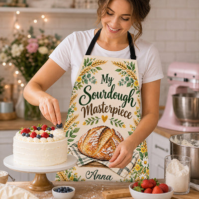 Sourdough Masterpiece - Personalized Apron, Custom Name Sourdough Lovers Apron, Gift for Bakers