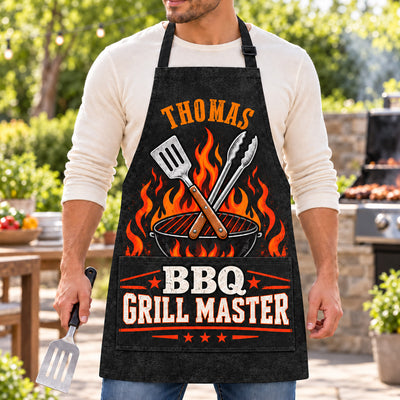 BBQ Grill Master Flaming Spatula - Personalized Apron, Gift For BBQ Lovers