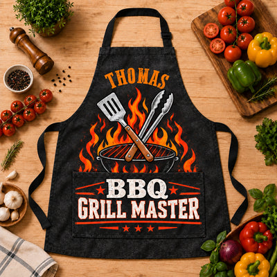 BBQ Grill Master Flaming Spatula - Personalized Apron, Gift For BBQ Lovers