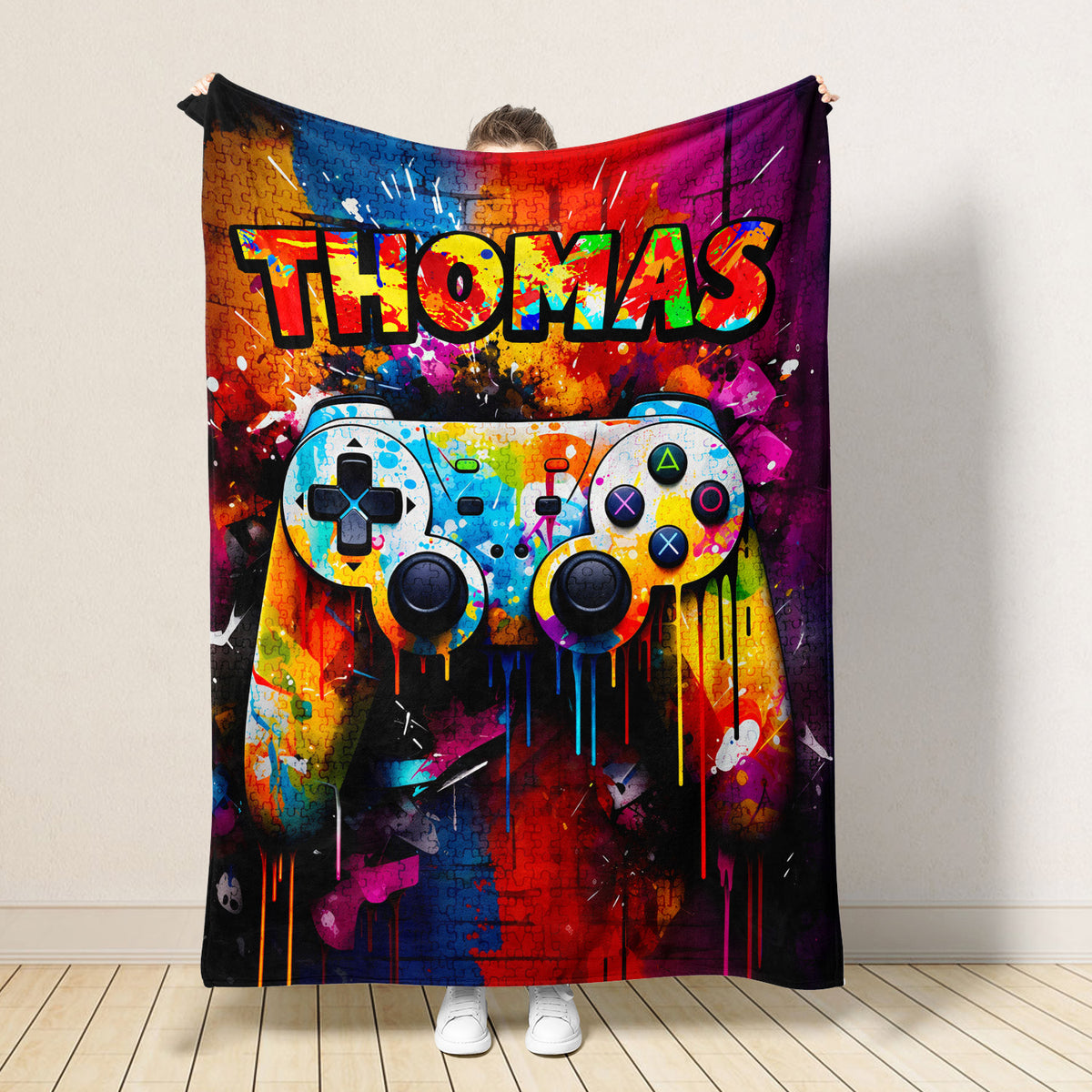 Gaming Champion - Personalized Blanket, Custom Kid Name Blanket, Gift for Grandson and Granddaughter