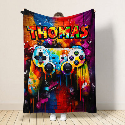 Gaming Champion - Personalized Blanket, Custom Kid Name Blanket, Gift for Grandson and Granddaughter