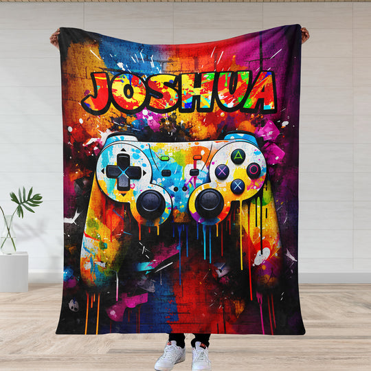 Gaming Champion - Personalized Blanket, Custom Kid Name Blanket, Gift for Grandson and Granddaughter