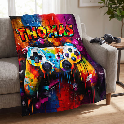Gaming Champion - Personalized Blanket, Custom Kid Name Blanket, Gift for Grandson and Granddaughter