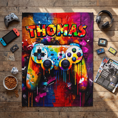 Gaming Champion - Personalized Blanket, Custom Kid Name Blanket, Gift for Grandson and Granddaughter