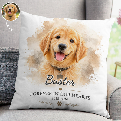Miss You So Much - Personalized Pillow, Custom Watercolor Pet Photo and Name Pillow, Gift for Pet Lovers