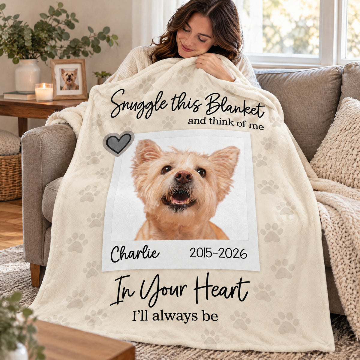In Your Heart  I'll Always Be- Personalized Blanket, Custom Pet Loss Keepsake, Pet Memory Gift, In Loving Memory Blanket