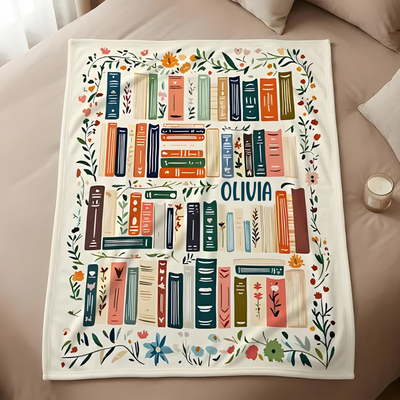 Her Cozy Library - Personalized Blanket, Custom Name Reading Throw, Cozy Library Gift for Book Lovers