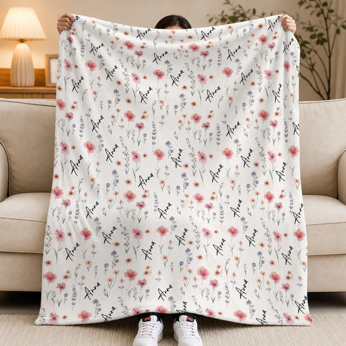 Soft Wildflowers - Personalized Blanket,  Custom Baby Name Blanket, Newborn Girl Nursery Gift