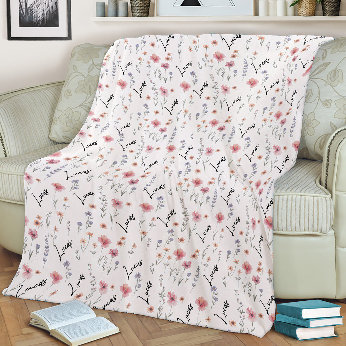 Soft Wildflowers - Personalized Blanket,  Custom Baby Name Blanket, Newborn Girl Nursery Gift