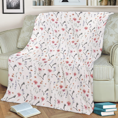 Soft Wildflowers - Personalized Blanket,  Custom Baby Name Blanket, Newborn Girl Nursery Gift