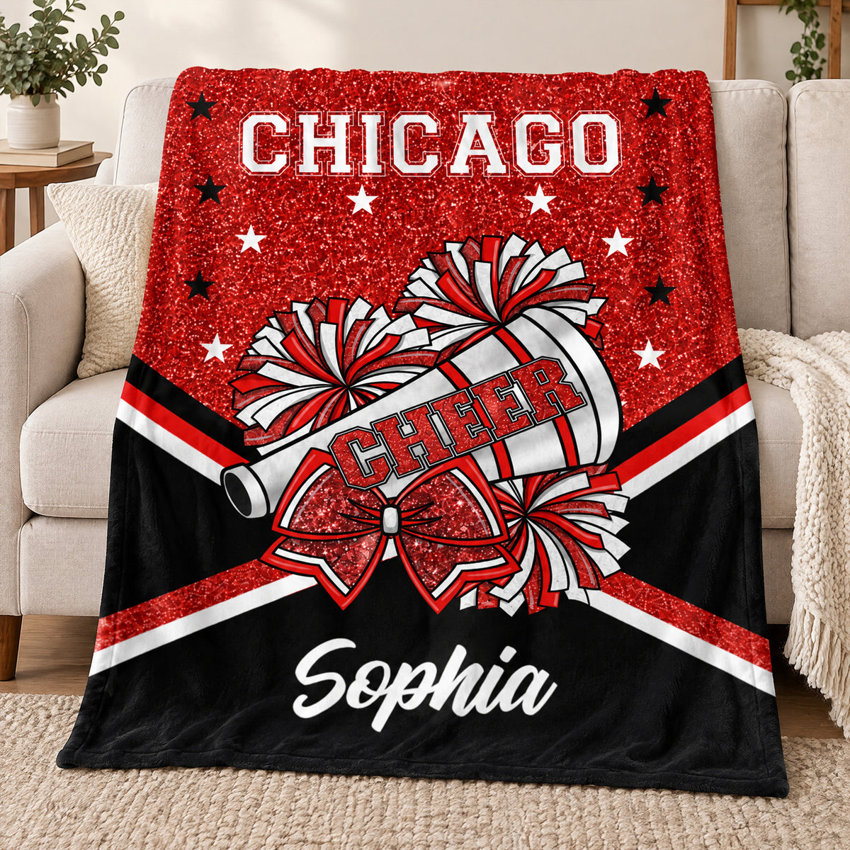 Keep Calm And Cheer On - Personalized Blanket, Custom Team Name Cheerleading Blanket, Gift for Her