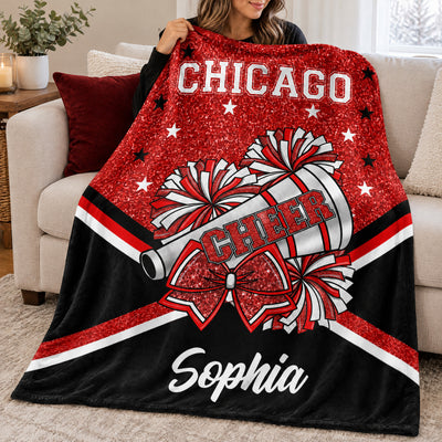 Keep Calm And Cheer On - Personalized Blanket, Custom Team Name Cheerleading Blanket, Gift for Her