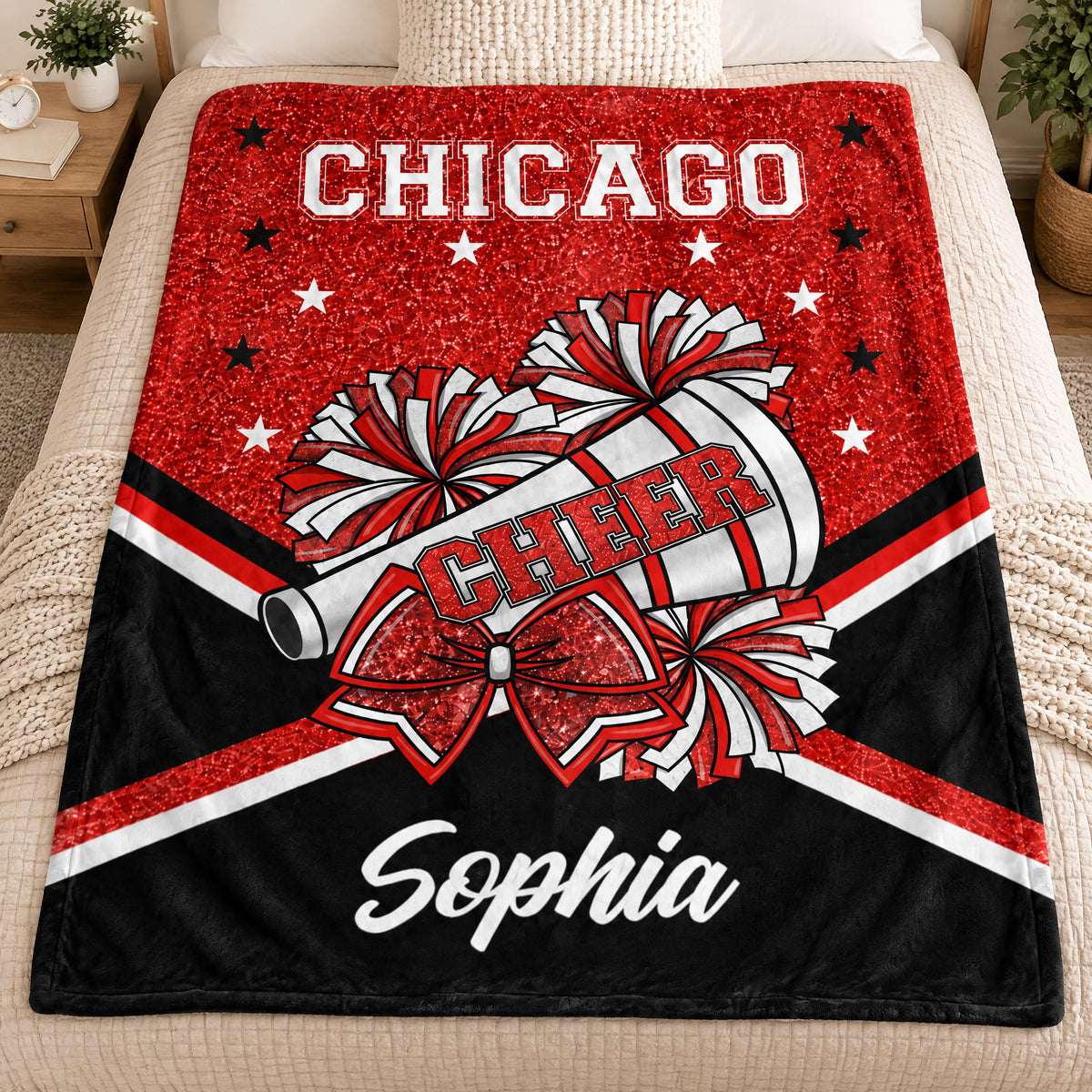 Keep Calm And Cheer On - Personalized Blanket, Custom Team Name Cheerleading Blanket, Gift for Her