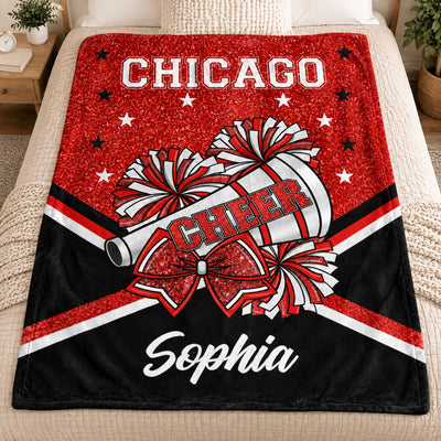 Keep Calm And Cheer On - Personalized Blanket, Custom Team Name Cheerleading Blanket, Gift for Her