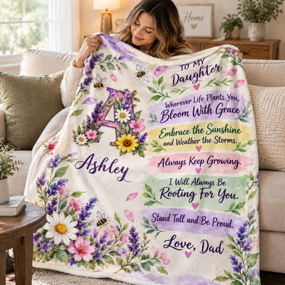 To My Daughter- Personalized Blanket, Gift For Daughter, Watercolor Wildflower Initial Blanket for Daughter