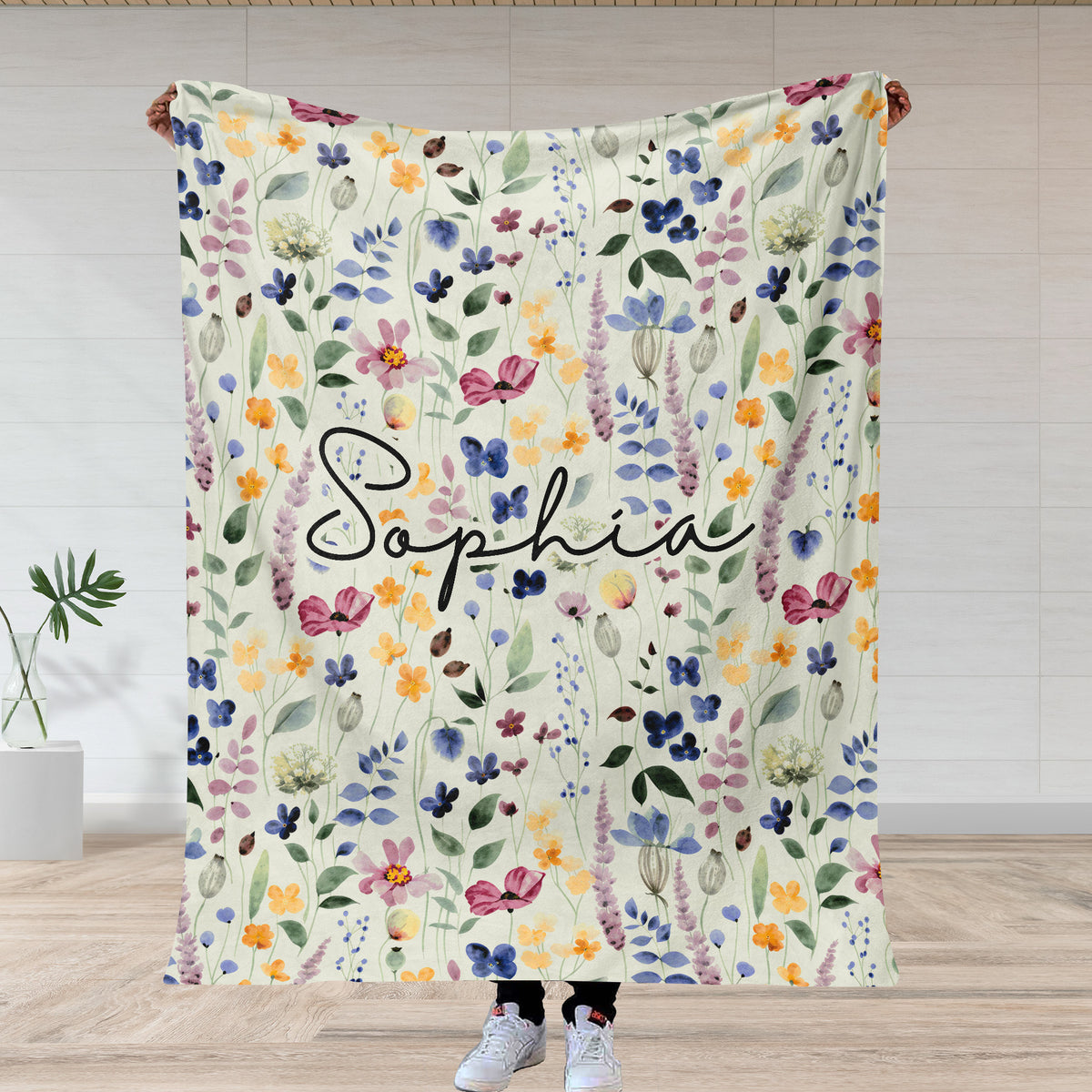Bloom With Grace - Personalized Blanket, Custom Name Wild Flower Blanket, Gift for Her