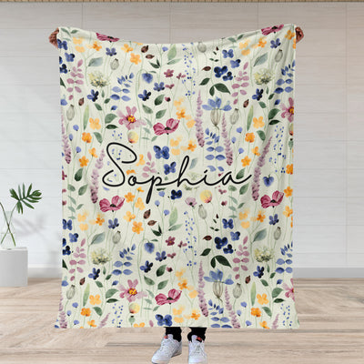 Bloom With Grace - Personalized Blanket, Custom Name Wild Flower Blanket, Gift for Her