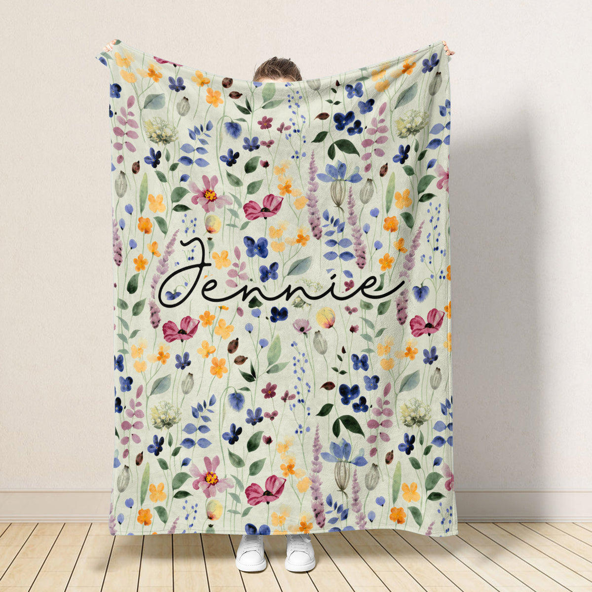 Bloom With Grace - Personalized Blanket, Custom Name Wild Flower Blanket, Gift for Her