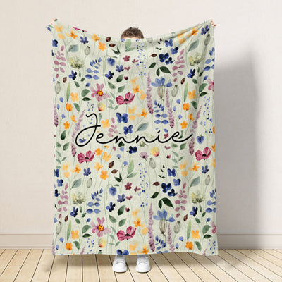 Bloom With Grace - Personalized Blanket, Custom Name Wild Flower Blanket, Gift for Her