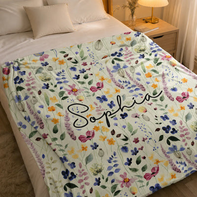 Bloom With Grace - Personalized Blanket, Custom Name Wild Flower Blanket, Gift for Her