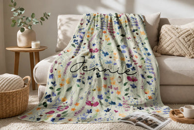 Bloom With Grace - Personalized Blanket, Custom Name Wild Flower Blanket, Gift for Her