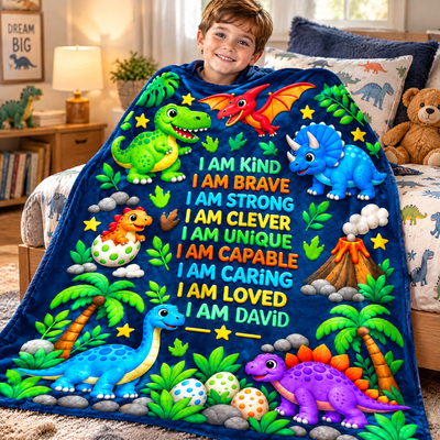 I Am Kind, Brave, Strong - Personalized Blanket, Gift For Son, Grandson