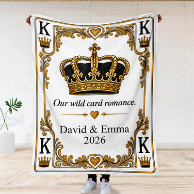 Our Wild Card Romance – Personalized King Playing Card Couple Blanket