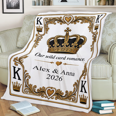Our Wild Card Romance – Personalized King Playing Card Couple Blanket