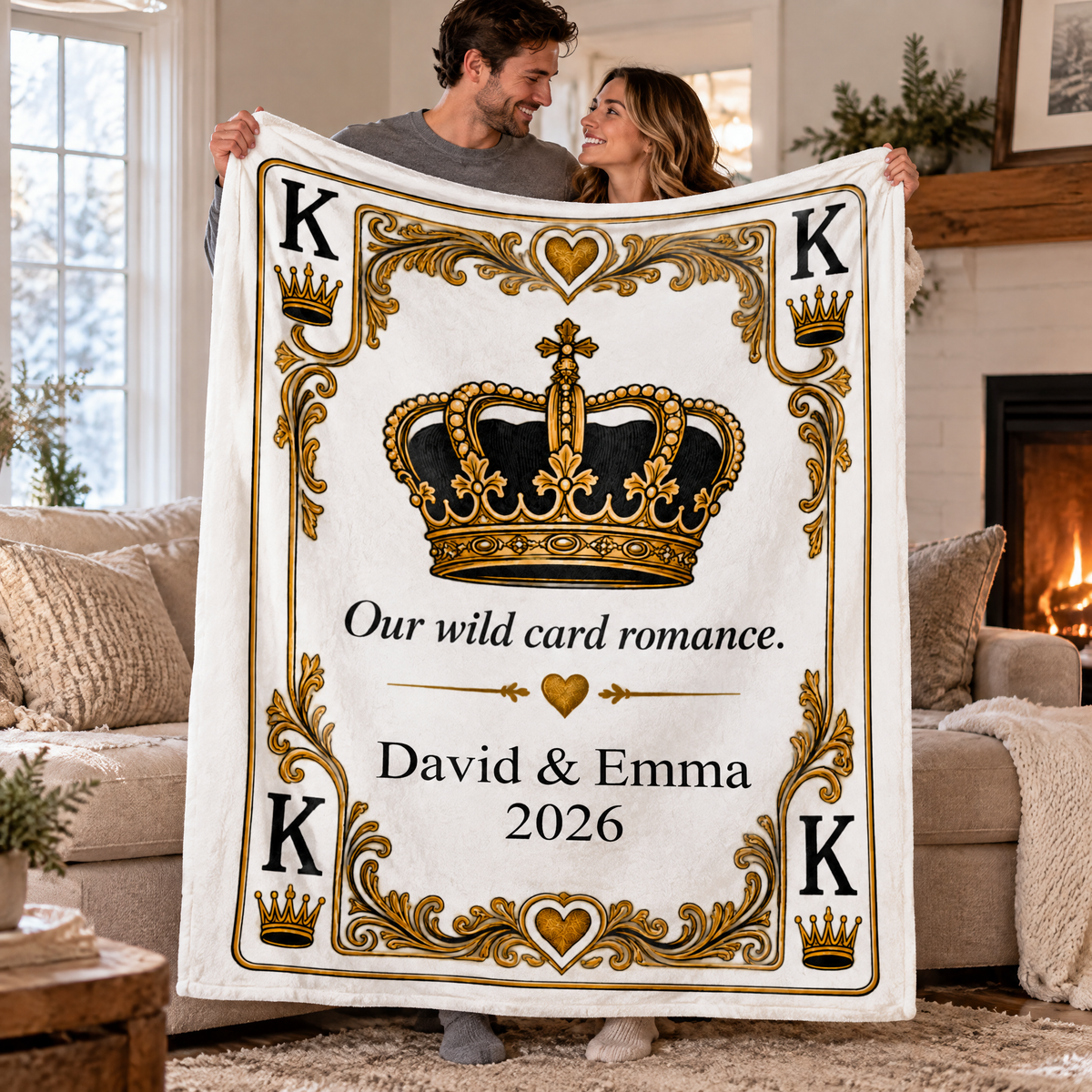 Our Wild Card Romance – Personalized King Playing Card Couple Blanket