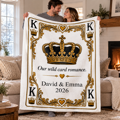 Our Wild Card Romance – Personalized King Playing Card Couple Blanket