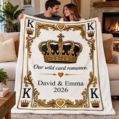 Our Wild Card Romance – Personalized King Playing Card Couple Blanket