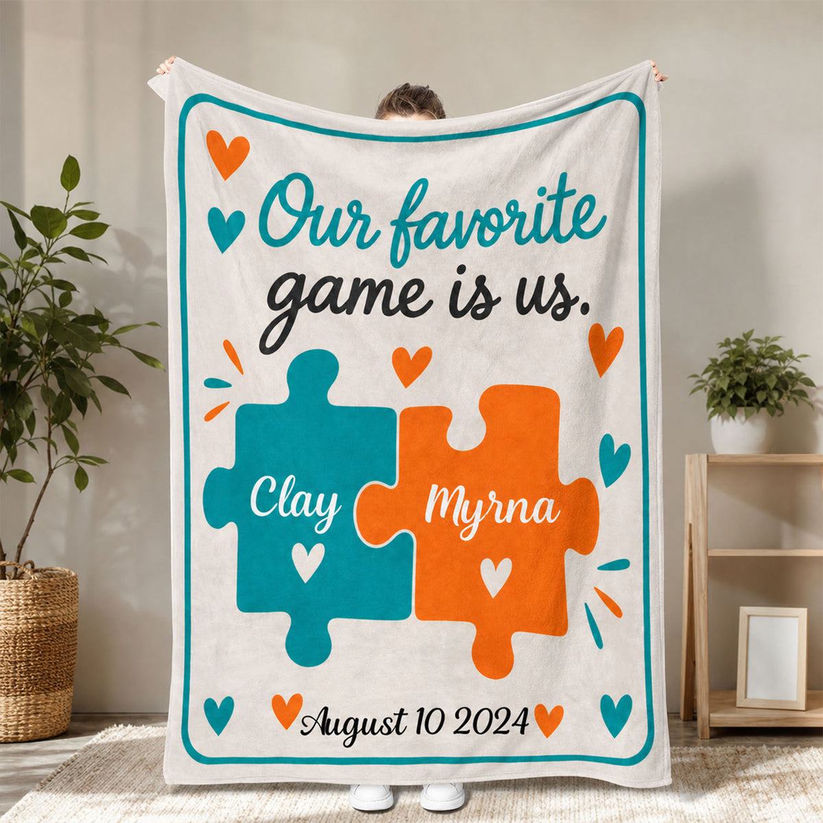 Our Favorite Game Is Us – Personalized Couple Puzzle Pieces Blanket