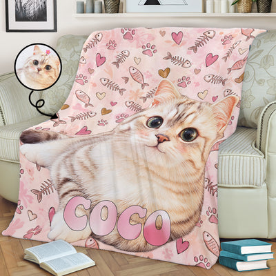You Had Me At Meow - Personalized Blanket, Custom Cat Watercolor Blanket, Gift for Pet Lovers