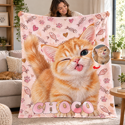 You Had Me At Meow - Personalized Blanket, Custom Cat Watercolor Blanket, Gift for Pet Lovers