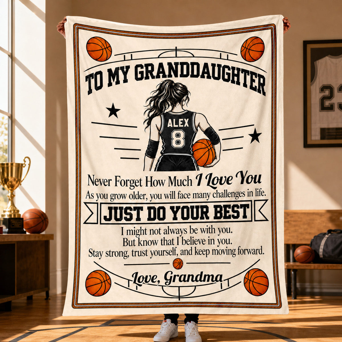 Just Do Your Best - Personalized Blanket, Custom Name And Number Basketball Blanket, Gift For Granddaughter
