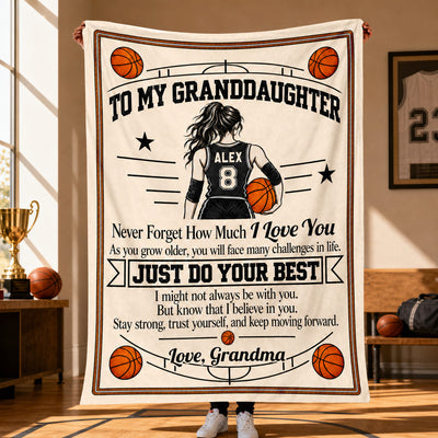Just Do Your Best - Personalized Blanket, Custom Name And Number Basketball Blanket, Gift For Granddaughter