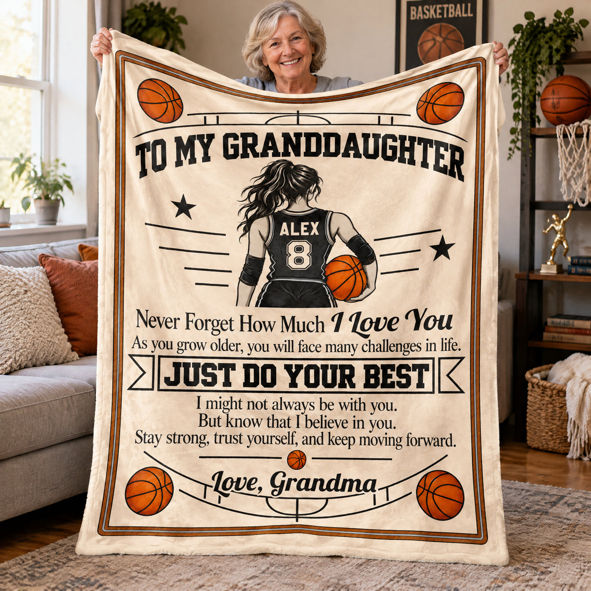 Just Do Your Best - Personalized Blanket, Custom Name And Number Basketball Blanket, Gift For Granddaughter