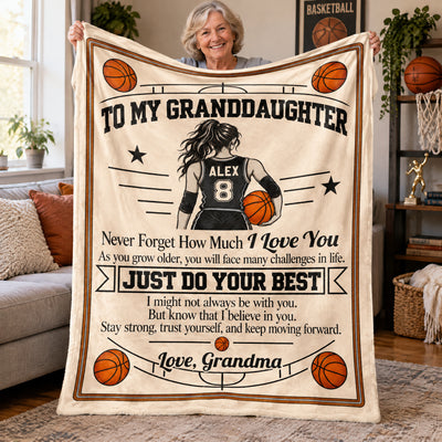 Just Do Your Best - Personalized Blanket, Custom Name And Number Basketball Blanket, Gift For Granddaughter