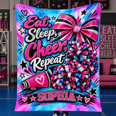 Always Cheer - Personalized Blanket, Custom Name Cheerleading Fleece Blanket, Gift for Her