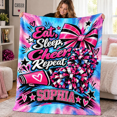 Always Cheer - Personalized Blanket, Custom Name Cheerleading Fleece Blanket, Gift for Her