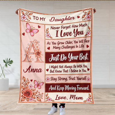 From Grandma To Her Granddaughter - Personalized Blanket, Pink Rose Butterfly Initial Blanket for Granddaughter