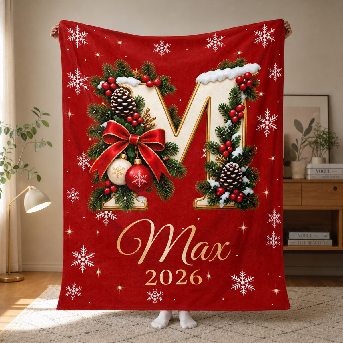A Little Christmas Magic - Personalized Blanket, Custom Name &amp; Year Christmas Blanket, Festive Snowflake Blanket