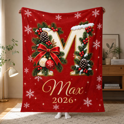 A Little Christmas Magic - Personalized Blanket, Custom Name & Year Christmas Blanket, Festive Snowflake Blanket
