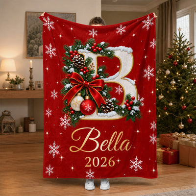 A Little Christmas Magic - Personalized Blanket, Custom Name & Year Christmas Blanket, Festive Snowflake Blanket